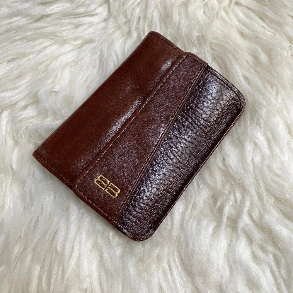 BALENCIAGA BROWN LEATHER CARD KEYS ID HOLDER SINGAPORE SOUVENIR TEXTURED PANEL